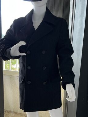 Classic Double-Breasted Black Wool Coat